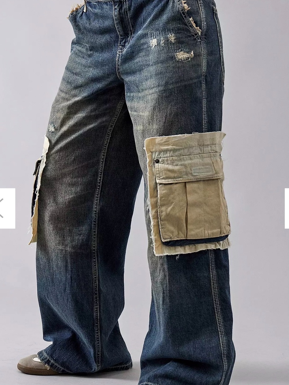 BDG Pathwork Low-Rise Blue Wide-Leg Denim Cargo Jeans